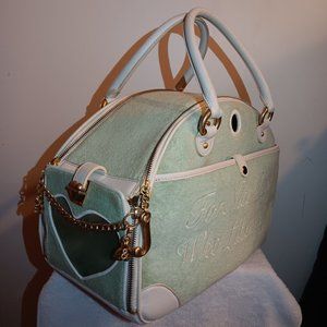 Rare Vintage Y2K Juicy Couture Spell Out Pet Dog Carrier Bag Teal.